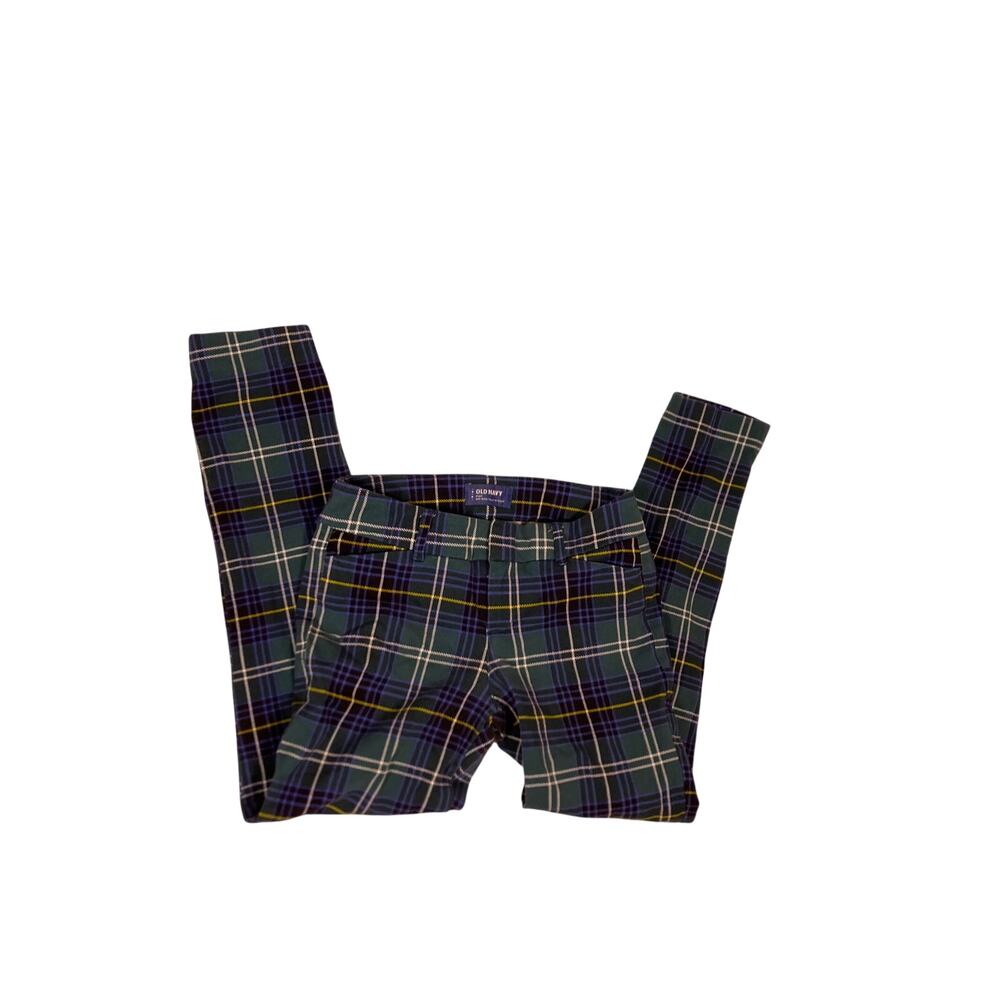 y2k Vintage Green & Blue Plaid Cotton Pants Warm High-Waist Trousers | Women’s 2